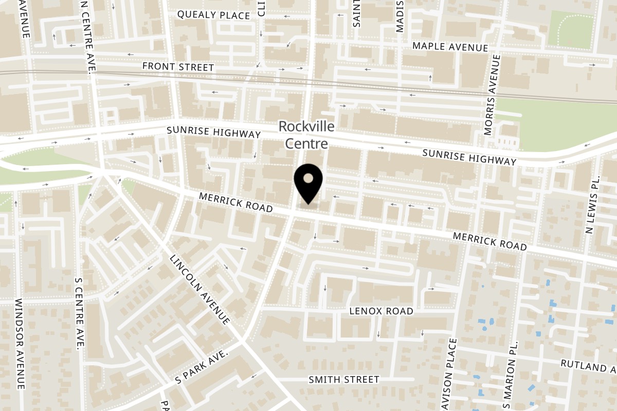 Map showing the location of Bagelry - Rockville Centre “NY’s Best Bagel Cafe” on 1 N Park Ave in Rockville Centre